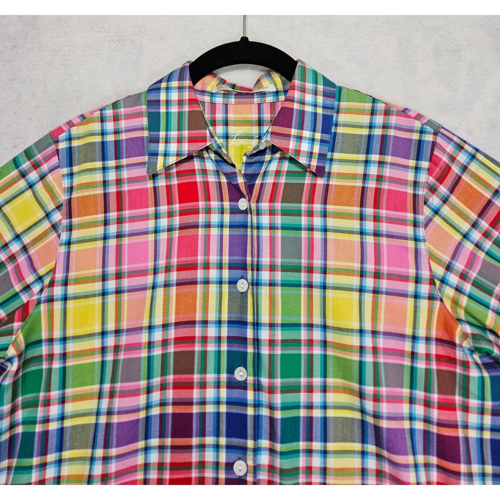 Foxcroft Womens Blouse 4P XS Button Up Shirt Plaid Wrinkle Free Yellow Pink Blue - Picture 3 of 8